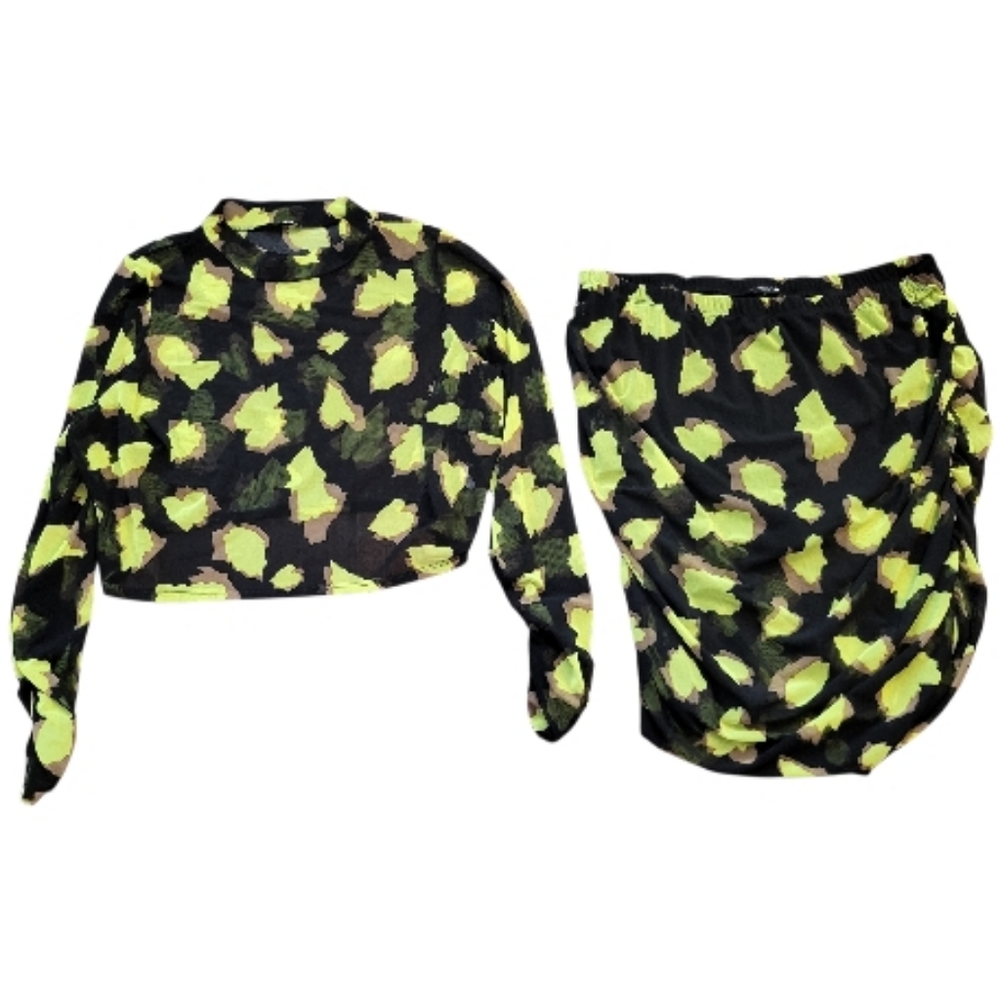 Fashion Nova 'Spot The Difference' Skirt Set - NeonYellow/Combo - Size 3X - Picture 6 of 11